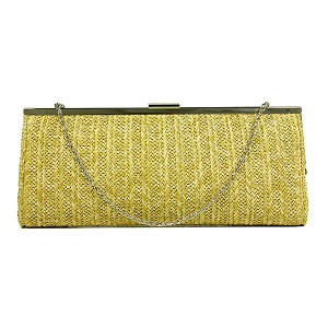 Evening Bag - 12 PCS - Braided Straw Like w/ Metal Frame - Beige - BG-92071BEI